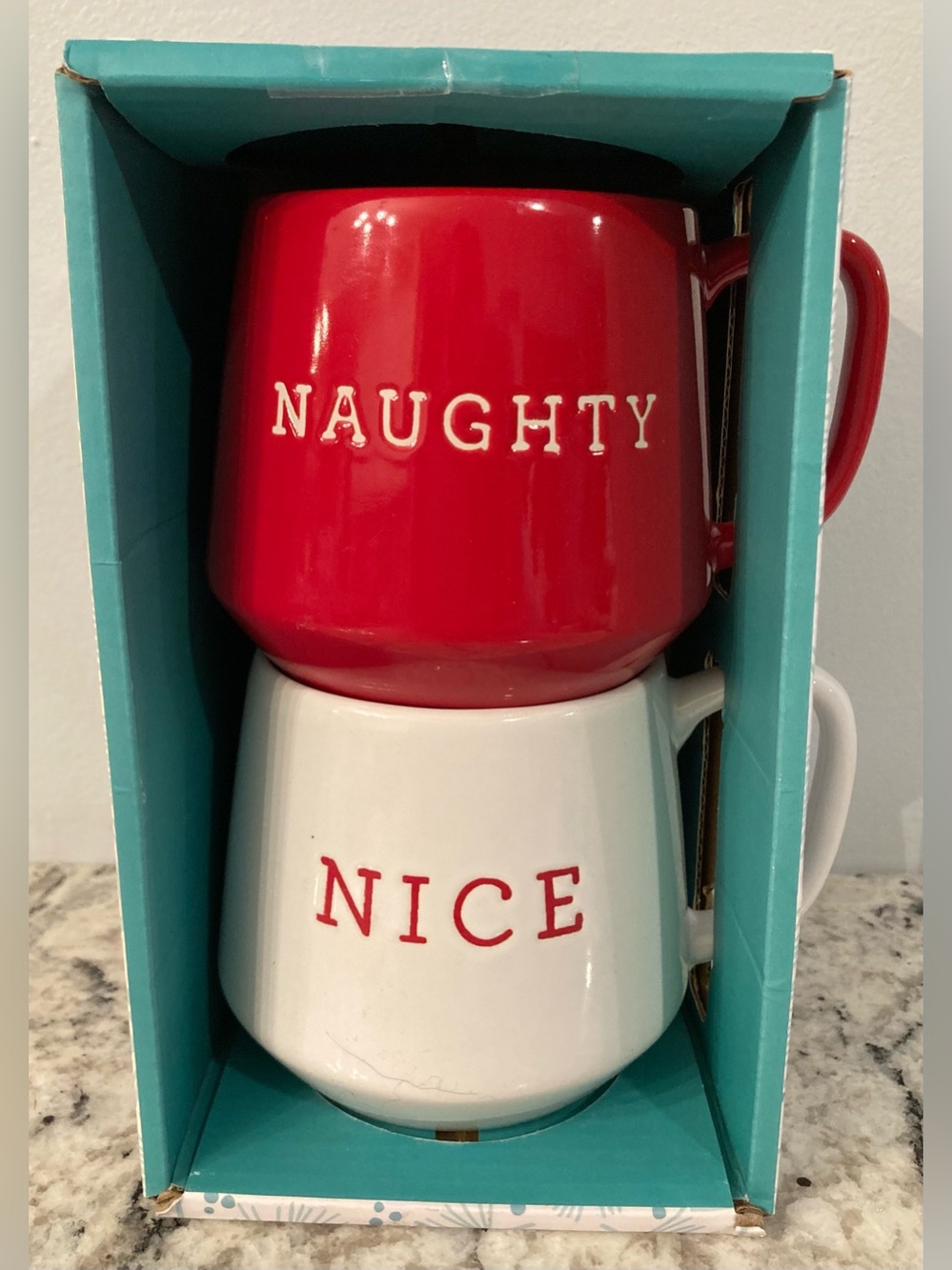 NEW - Boston Warehouse Naughty &’Nice Ceramic Mugs